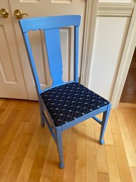 Blue Wood Chair 17x38x20 Cloth Seat