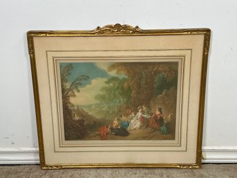 Arthur L Cox 'The Picnic Party' Pencil Signed Mezzotint Print