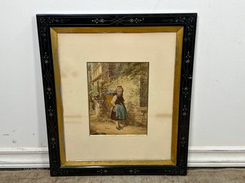 Antique Young Girl With Flower Framed Print