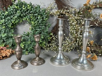 Vintage Queen Art Pewter & Columbia Weighted Sterling Silver Candlestick Holders