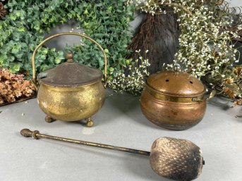 Vintage Brass Smudge Pot & Copper Lidded Pot