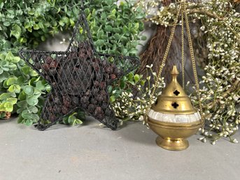 Brass Incense Burner & Metal Star With Cloves