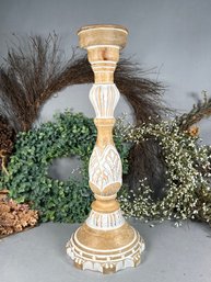 Tall Wood Carved Candle Holder