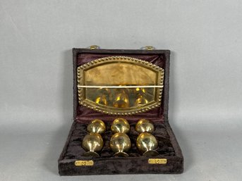 Beautiful Brass Tray With Mini Goblet Cordials In Velvet Case