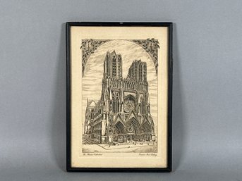 Vintage 'Rheims Cathedral' Genuine Steel Etching