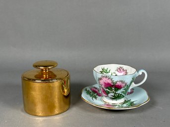 Vintage Foley Bone China Tea Cup & Saucer And 1940s Gold Bavaria Ceramic Jar