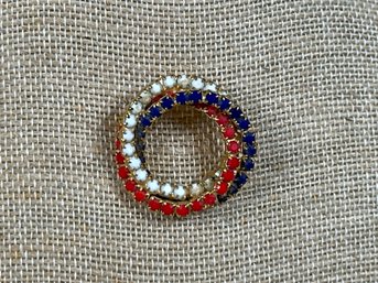 Vintage Triple Circle Red, White & Blue Milk Glass Brooch