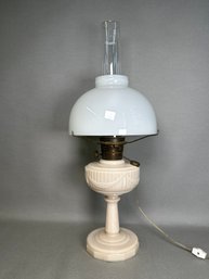 Vintage Aladdin Lincoln Drape Pink Alactite Electrified Lamp With Milk Glass Shade