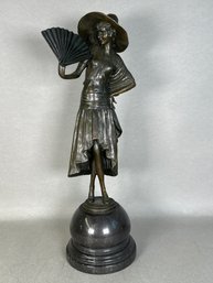 Paul Philippe Art Deco Femme Bronze Statue On Marble Base