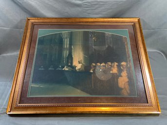 Lionello Balestrieri Monks In A Church Print 31x25 Matted Framed Glass