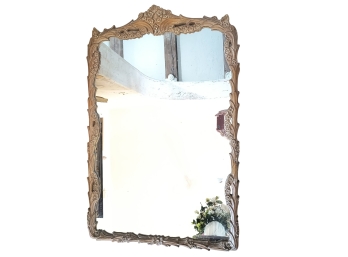 Stunning Mirror With Pale Faux Wood Frame With Leafy Design