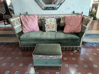 Gorgeous And Unique Recently Reupholstered Antique Sofa With Ottoman