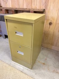 Two Drawer Yellow Metal Filing Cabinet With Key,  14.75x18x29in