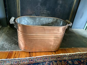 Antique Copper Wash Tub Wood Handel Great For Kindling Or Ice Cooler For Parties