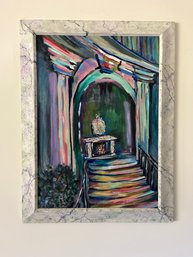 Oil On Canvas Wood Frame Titled Old Room Series Great Stair Artist Signed Debbie Detmiller Smith 27x35in