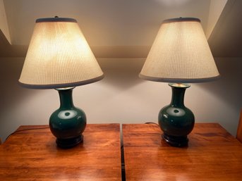 Pair Of Green Ceramic Vase Desk Lamps