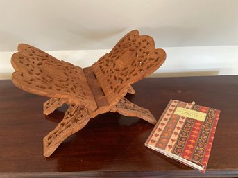 Carved Wood Cookbook Stand India And Indian Floral Patterns Book, Bone Elephant Book Marker