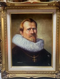 Reproduction 17th Century Portrait Painting In Ornate Gilt Frame