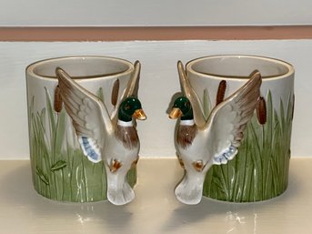 Pair Of Fitz And Floyd Geese Handle Cups Japan