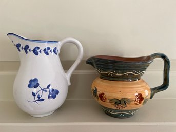 R.B. Bernarda White With Blue Floral Pitcher And Hand Painted Avignon Nanette Vacher Cardinal Putcher