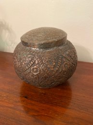 Antique Copper Kashmir Pot With Lid Intricate Engraved Details