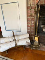 Rostand Brass Fire Place Tools And Holder With Brass Log Holders