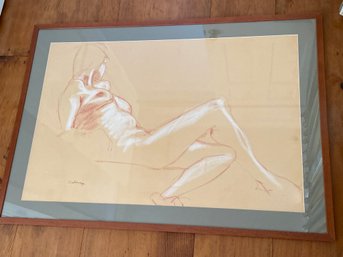 Original Sketch Nude Woman Artwork Signed Matted Framed Plexiglass