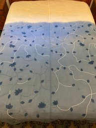 Blue And White Leaf Embroidered Bedspread Cover Blanket