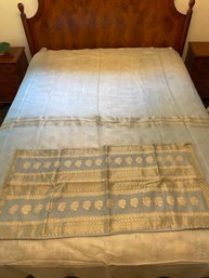 Custom Made Light Blue Silk Bedspread Duvet Cover Gold Brocade Matching Large Pillow Sham