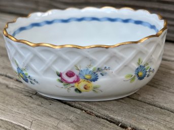 Limoges, France Porcelain Bowl With Gold Trimmed Scalloped Edge And Hand Painted Flowers And Hallmarks