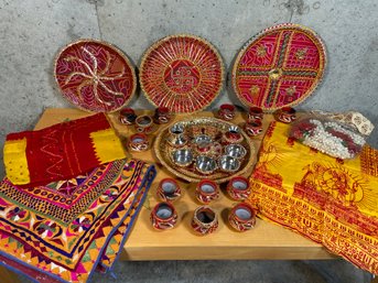 Indian Decorative Serving Trays, Votive Candle Holders, And Table Clothes