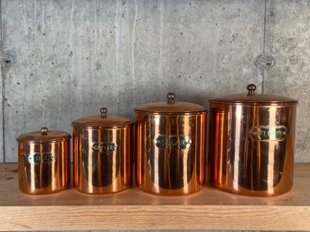 Set Of 4 Copper Canisters Stainless Steel Lining