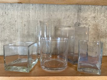 5 Clear Glass Vases Assorted Sizes