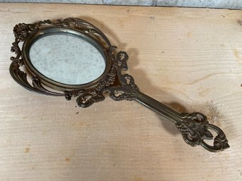 Art Nouveau Brass Hand Mirror Stamped '23'