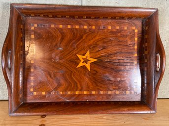 Vintage Wooden Tray With Decorative Star Inlay 18x13