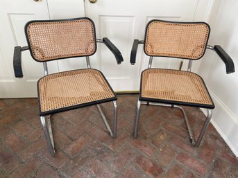 Pair Of MCM Marcel Breuer Cesca Cane Seat Armchairs Made In Italy