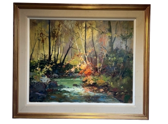 P. Beckmann Oil Painting - Autumn Creek Scene With Gold Leaf Frame