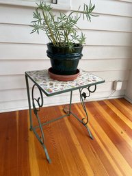 Floral Mosaic Metal Side Table With Ragwort Plant