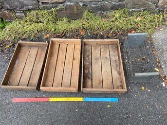 3 Wooden Garden Crates And Metal Storage Bin