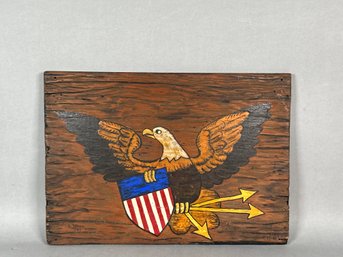 Hand Painted Patriotic Eagle Wooden Sign, Signed By Artist