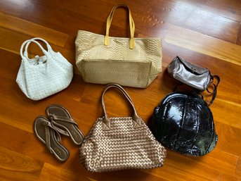 Collection Of Hand Bags Purses And A Pair Of Unisa Flip Flops Size 8