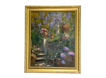 Beautiful Garden Painting On Stretched Canvas By Italian-American Artist Maria Serafina