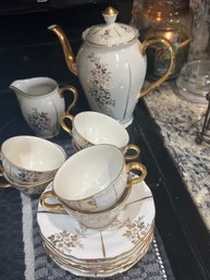 Gilded Fine China Tea Set With Crown Bavaria Hallmark - Service For 6