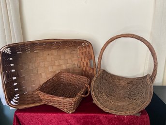 Primitive Basket Collection: Handled Gathering, Rectangular And Small Square