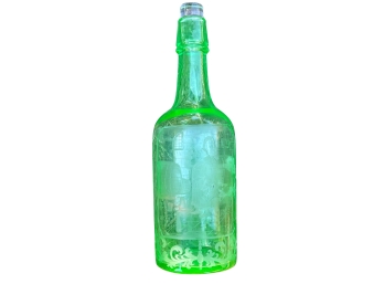 Vintage 1940s Green Uranium Glass Whiskey Bottle