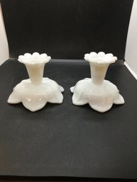 Vintage Westmoreland Glass Lotus Flower Candlesticks