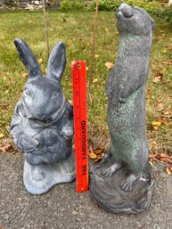 Garden Lawn Decor: Metal Dragon Flies, Grass Hopper, Owl And Resin Peter Rabbit And Weasel Statues See Photos