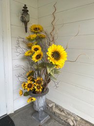 Home/Patio Decor, Resin Urn And Sunflowers