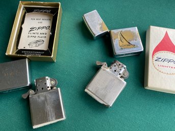 Two Early Zippo Lighters  1950s? On With Original Box Spark Wheels Spin Freely