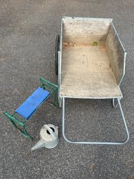 Garden Set, Aluminum Watering Can, Brookstone Kneel/Seat, And Large Garden Cart